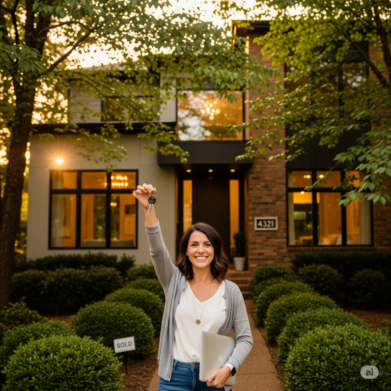 Successful self-employed business owner proudly holds the keys to her new Raleigh, NC home, showing that getting a mortgage is possible for entrepreneurs.