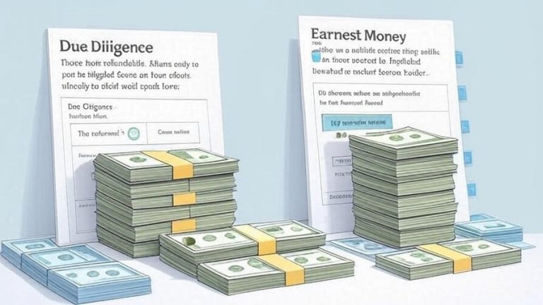 NC home contract showing due diligence fee going to seller and earnest money held in escrow with VA loan considerations